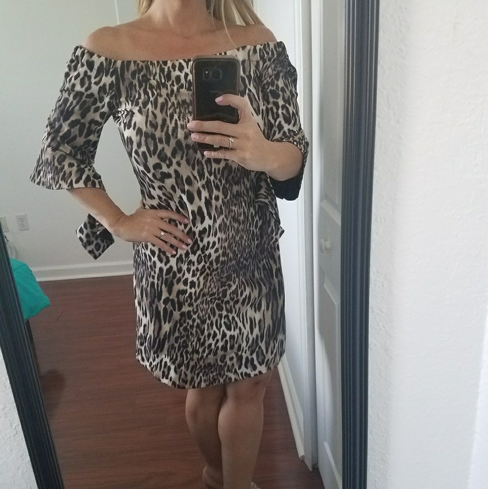 Thalia Sodi Off Shoulder Animal Print Dress